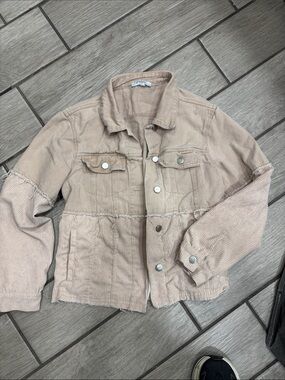 Women’s Washed Beige Corduroy Jean Jacket